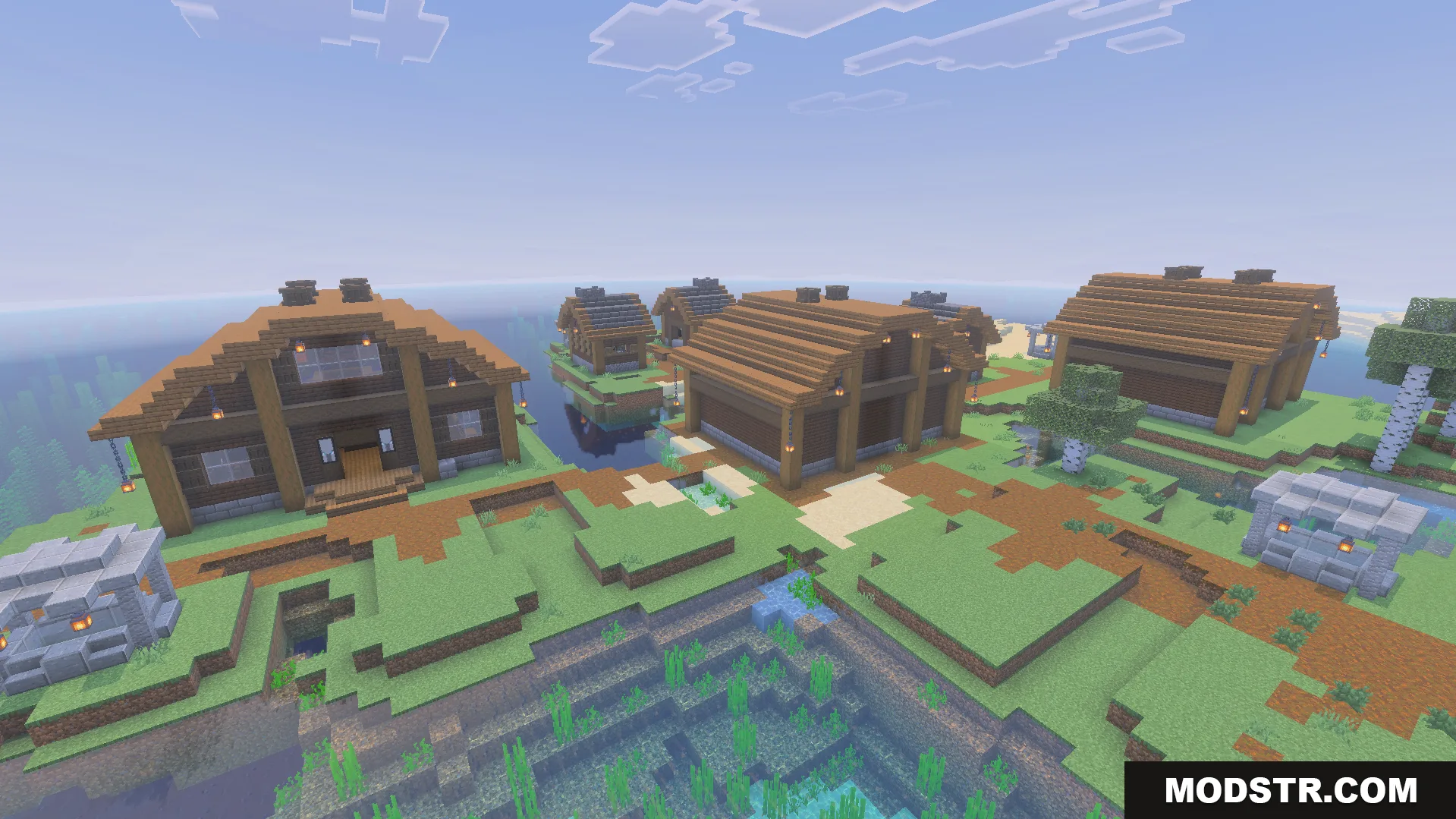 Villages Plus Addon Screenshot 9 Dark oak village with detailed paths and houses from the Villages Plus Addon