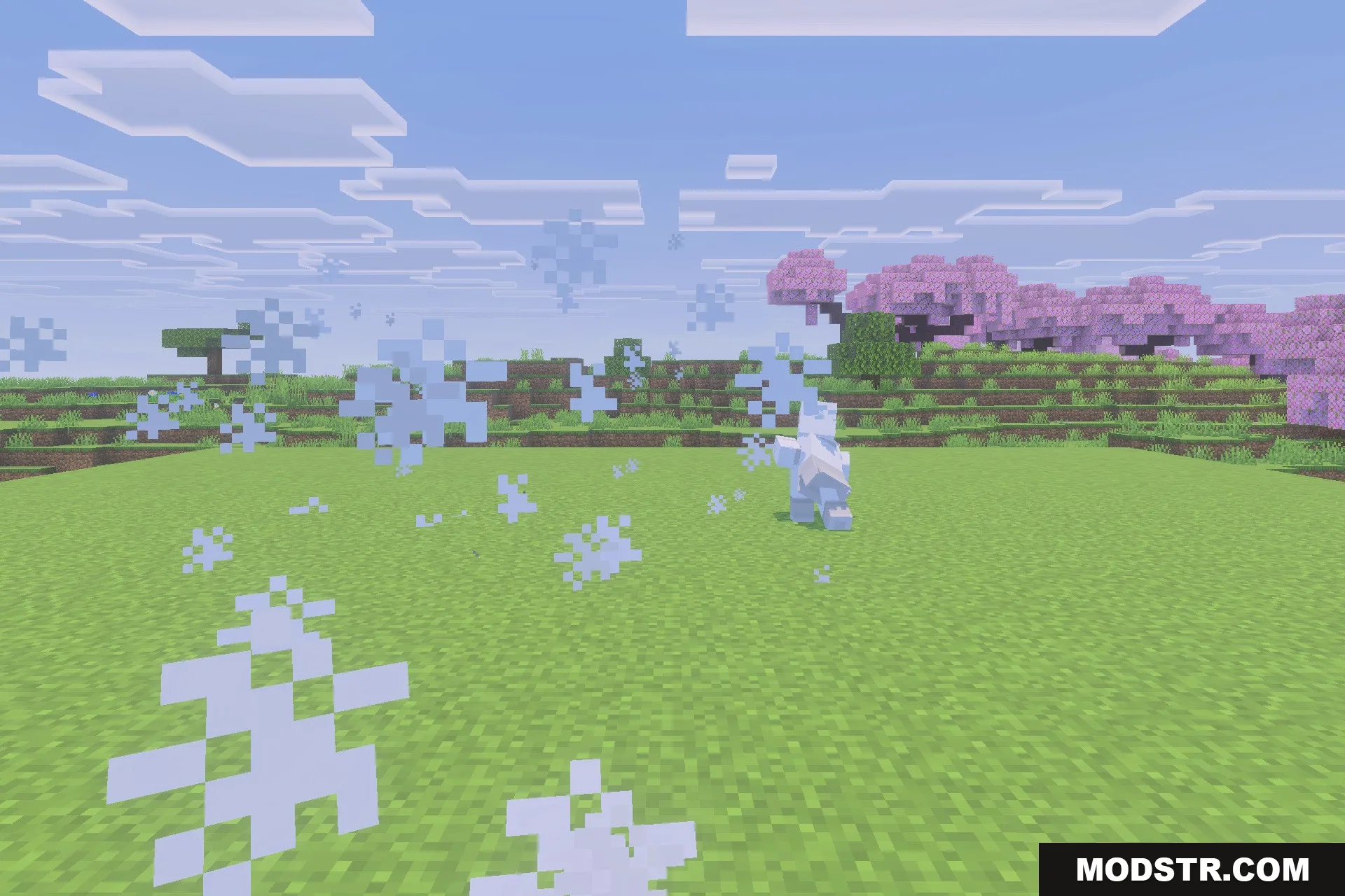 Viltrumite Addon Update Addon Screenshot 3 A player performs an explosive landing with white particles on the grass