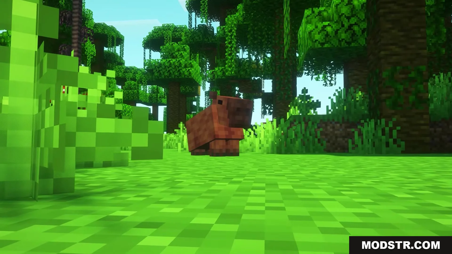 Visualhealth Mod Screenshot 8 A brown capybara showing red damage marks while standing in a green forest