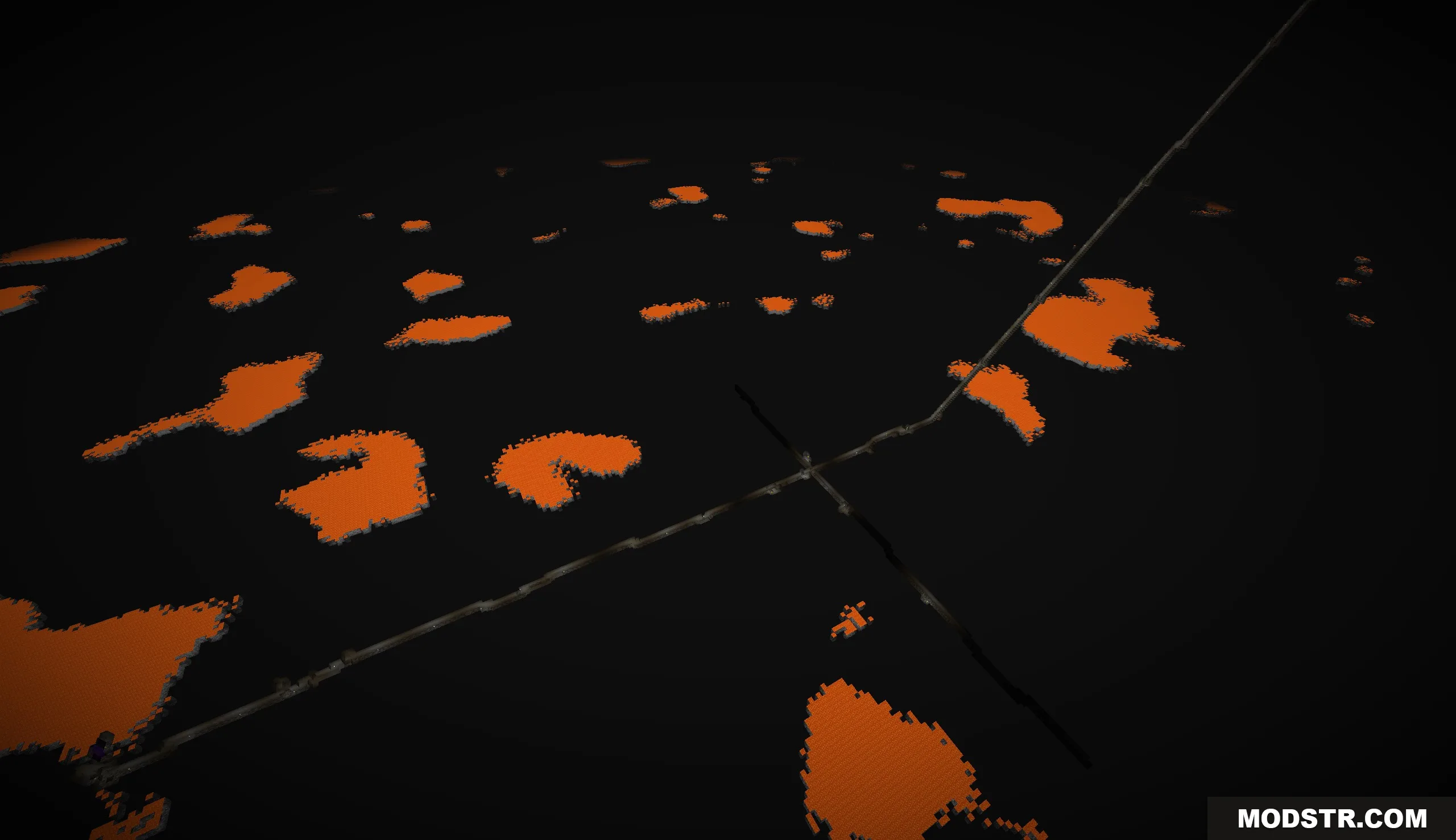 Voidbound Resolve Mod Screenshot 3 Orange glowing patches scattered across a dark void with thin intersecting paths