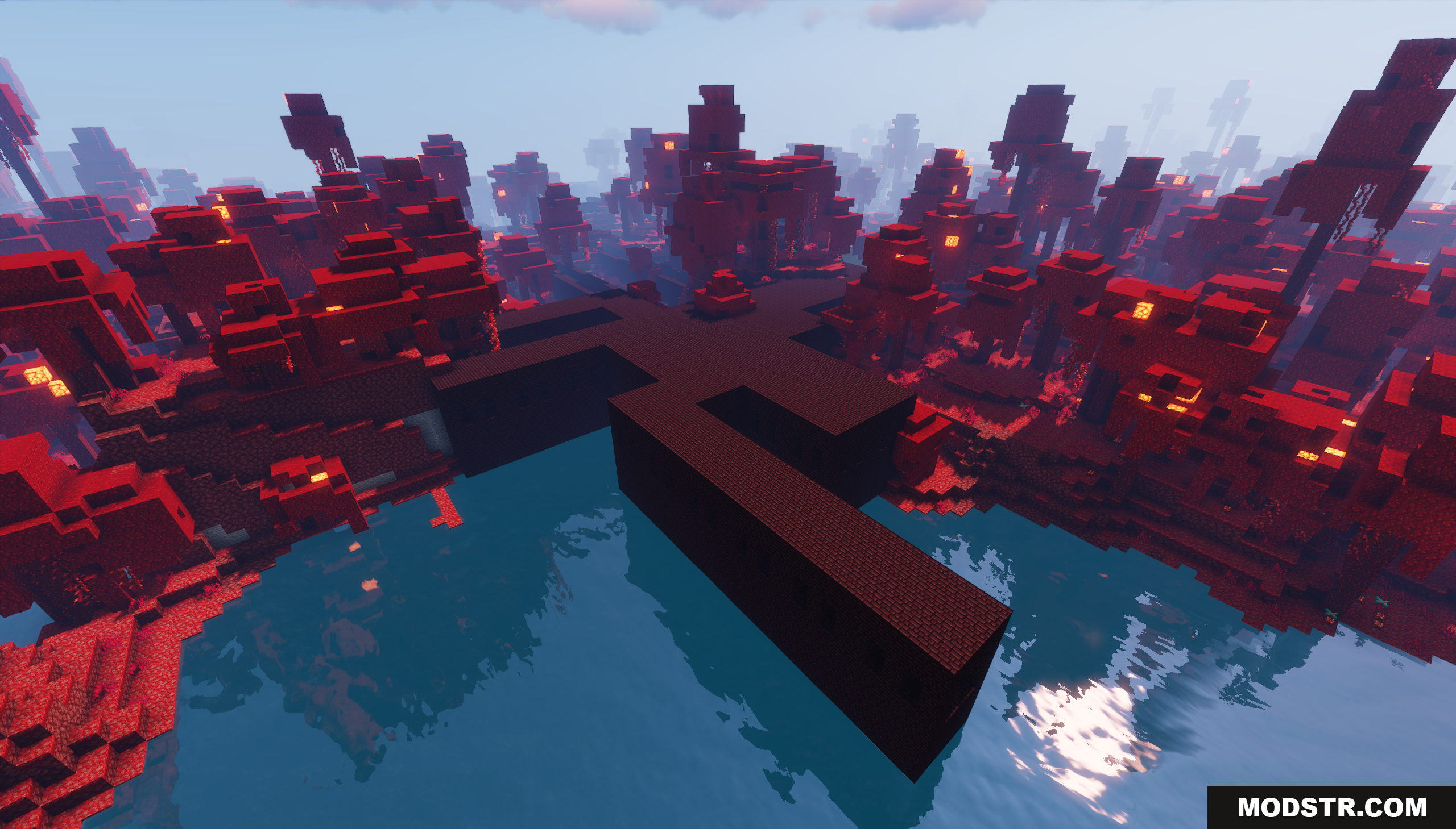 Warped Crimson Island Map Screenshot 6 A mysterious dark red cross structure built over the water