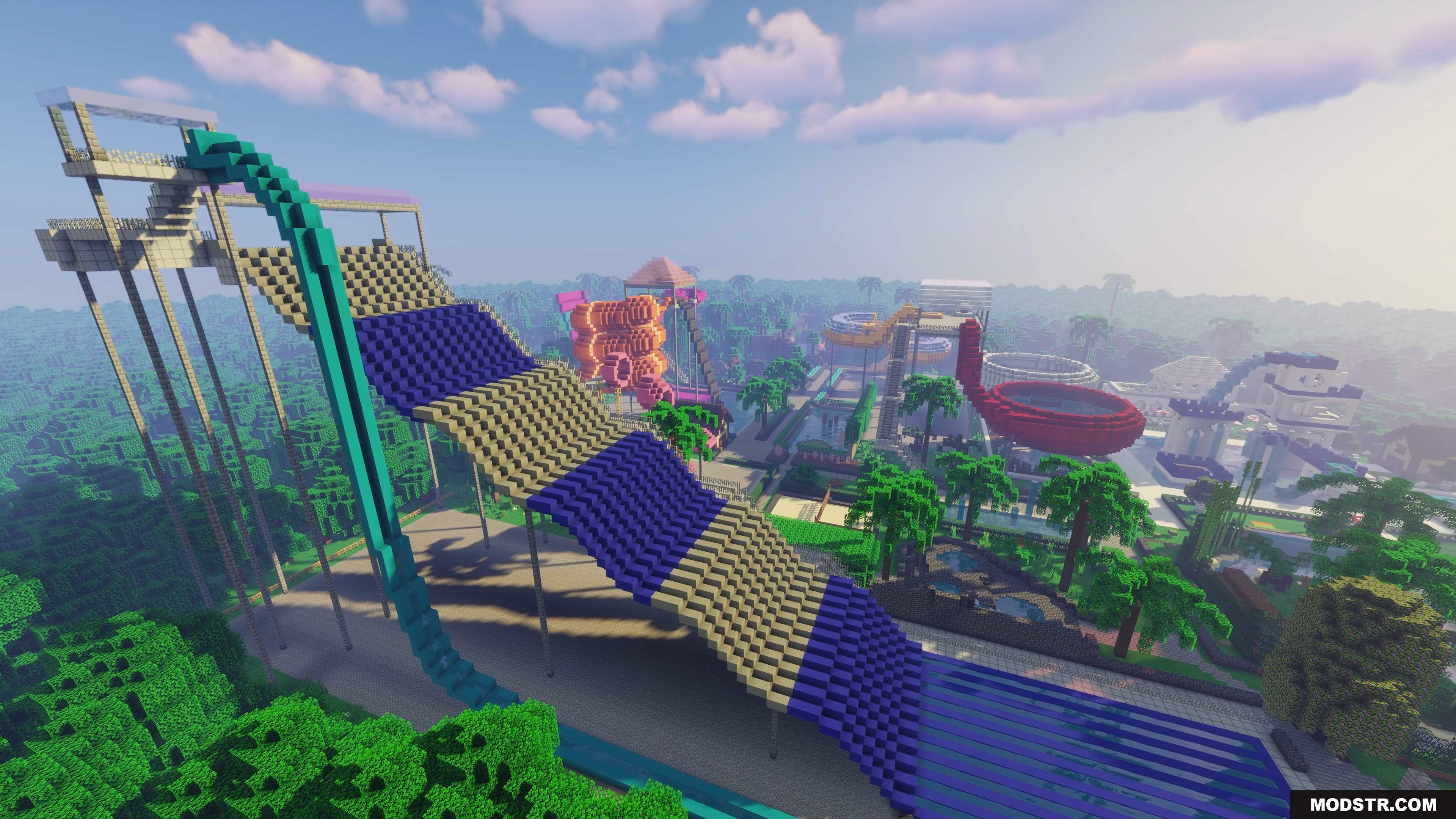 Water Park Hunt Map Screenshot 5 A giant striped water slide in a Minecraft water park