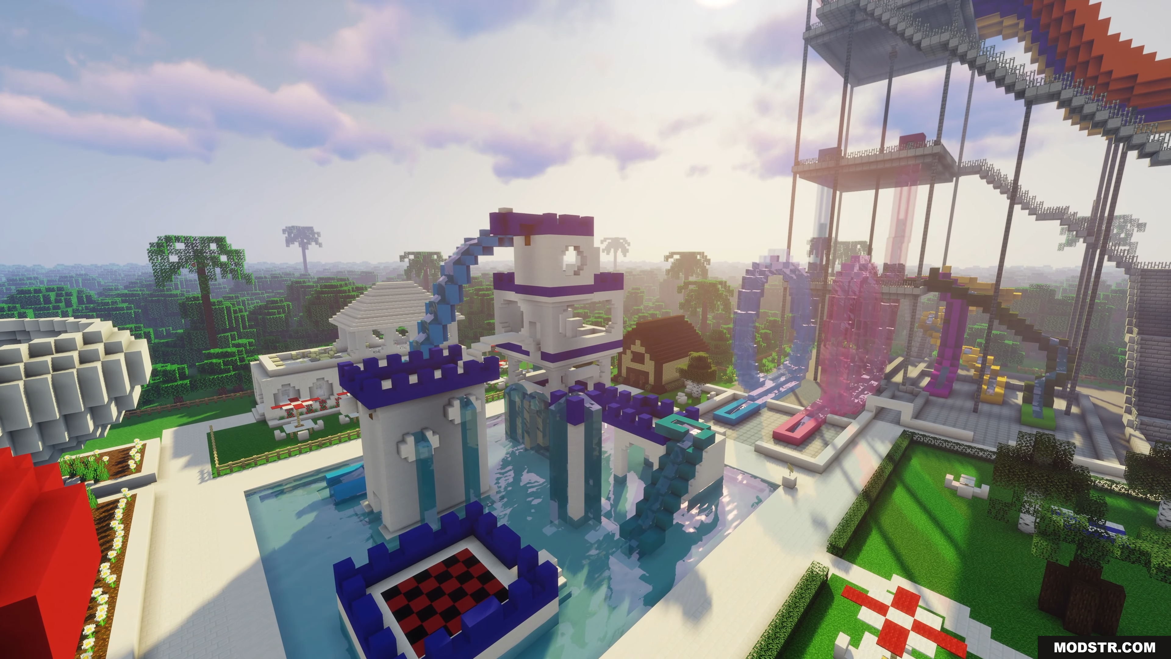 Water Park Hunt Map Screenshot 9 A water castle and slides in a sunny Minecraft park