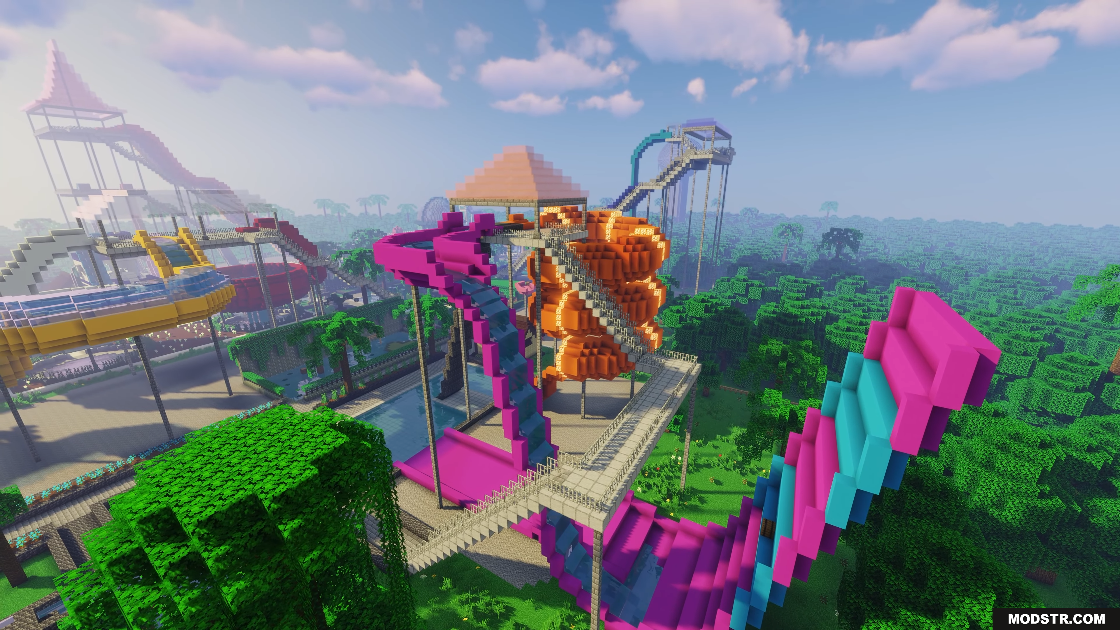Water Park Hunt Map Screenshot 8 Colorful, twisting water slides in a large Minecraft water park