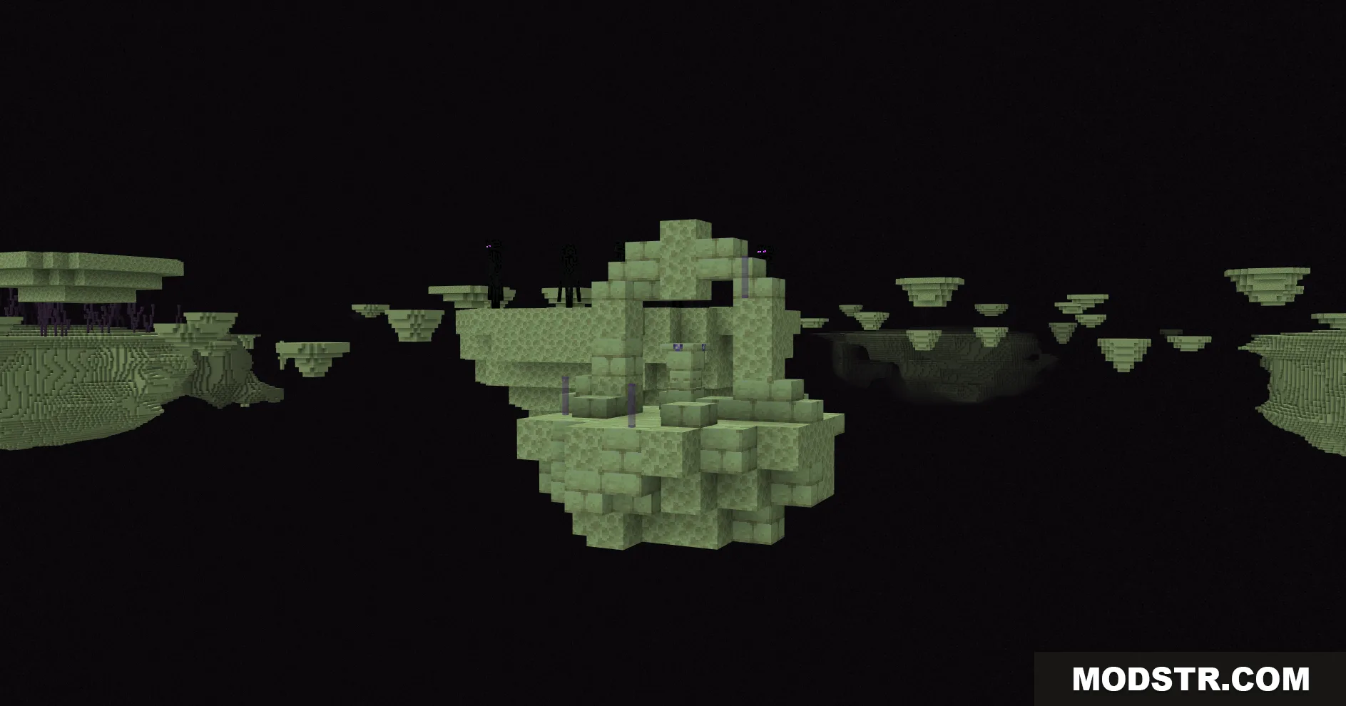 Floating end stone shrine with a waystone located in the dark End dimension