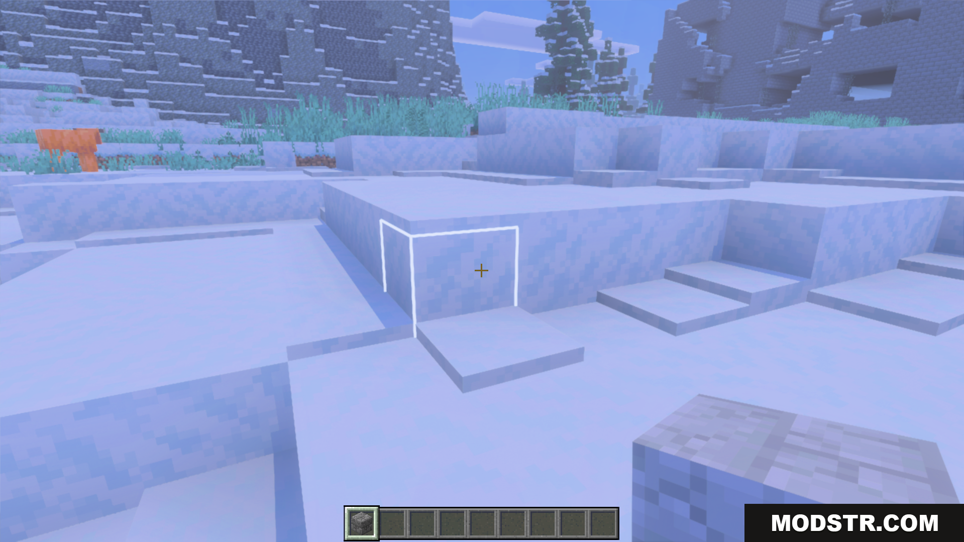 White Outline Selection Plus Texture Pack Screenshot 5 The white selection outline is clearly visible on snow blocks