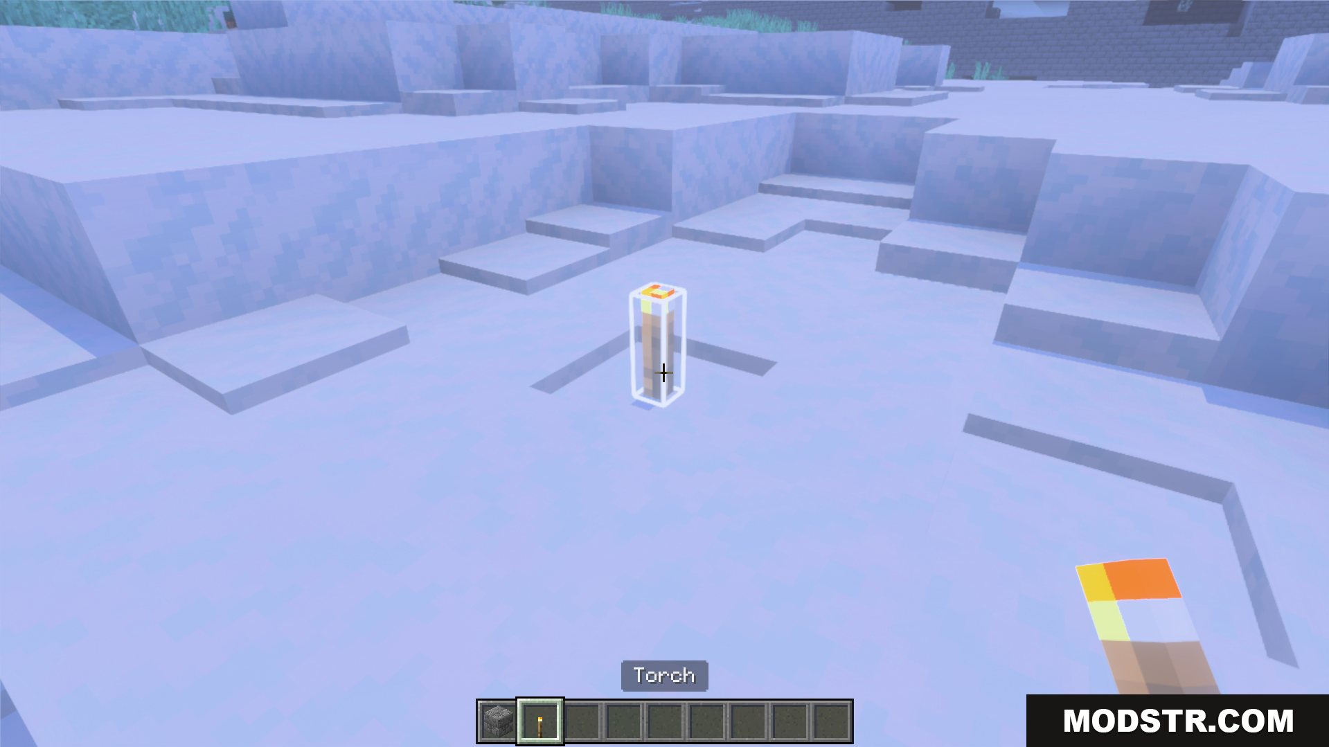 White Outline Selection Plus Texture Pack Screenshot 6 Placing torches helps improve visibility for building and mining