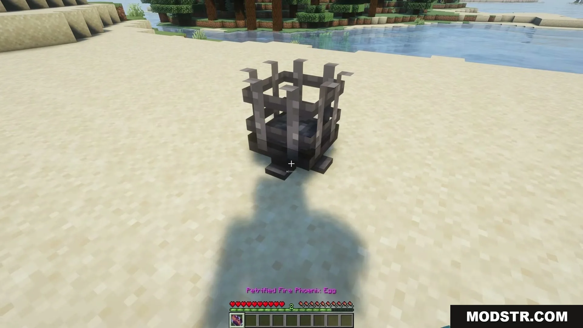 Wings of Fire by RipleysMods Mod Screenshot 5 Petrified Fire Phoenix Egg placed inside an Inferno Cradle on a sandy beach