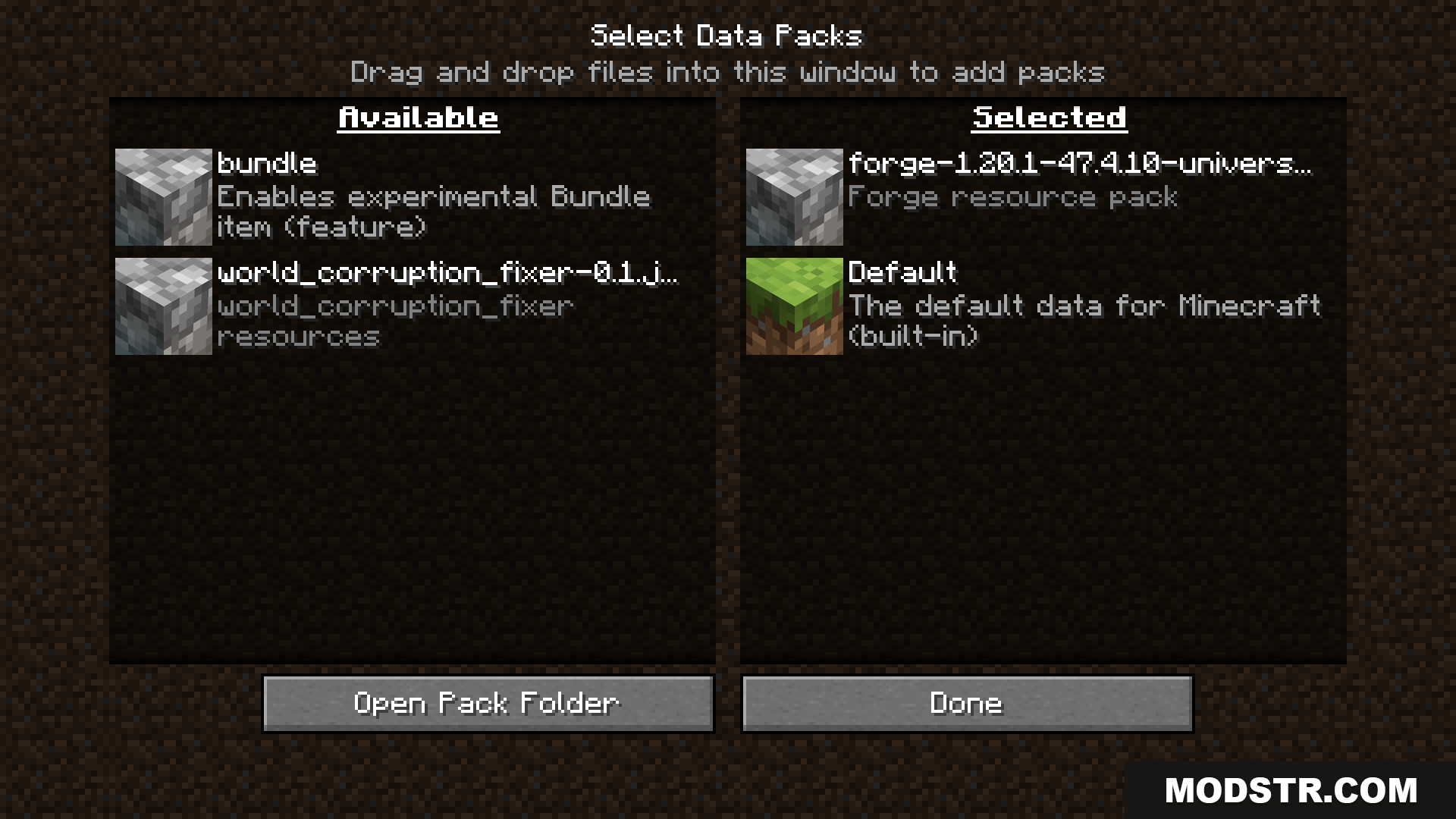 World Corruption Fixer data pack in the selection menu