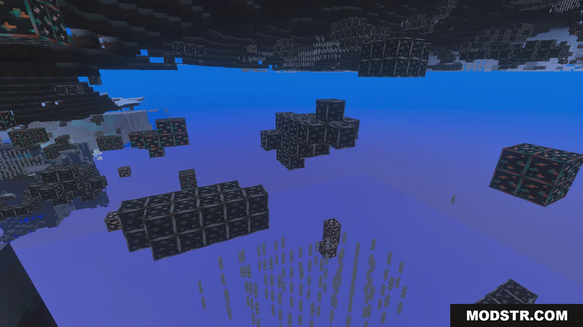 XRAY Night Vision Texture Pack Screenshot 1 XRAY Night Vision Texture Pack showing various ores floating in a blue void