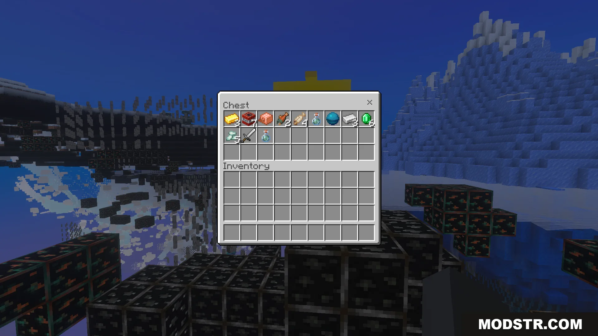XRAY Night Vision Texture Pack Screenshot 6 Open chest inventory showing various items with hidden ores in the background