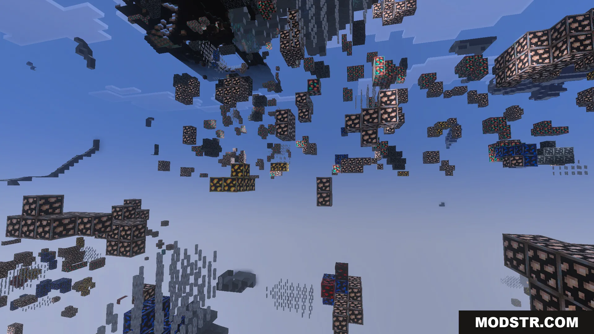 Valuable ores highlighted with bright outlines visible through solid stone blocks while mining