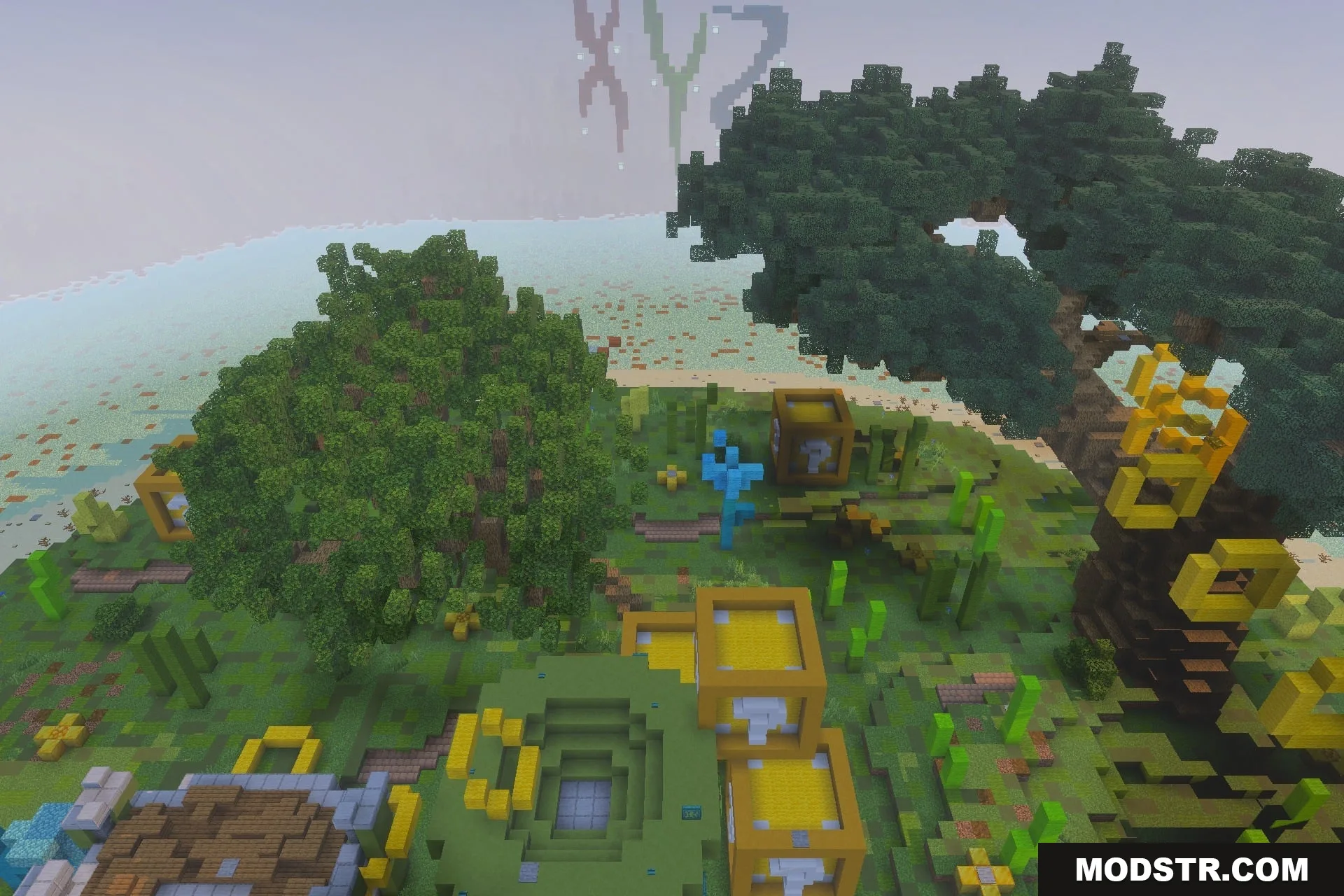 XYZ MINIGAMES Map Screenshot 4 Giant letters XYZ floating in the sky above question mark blocks
