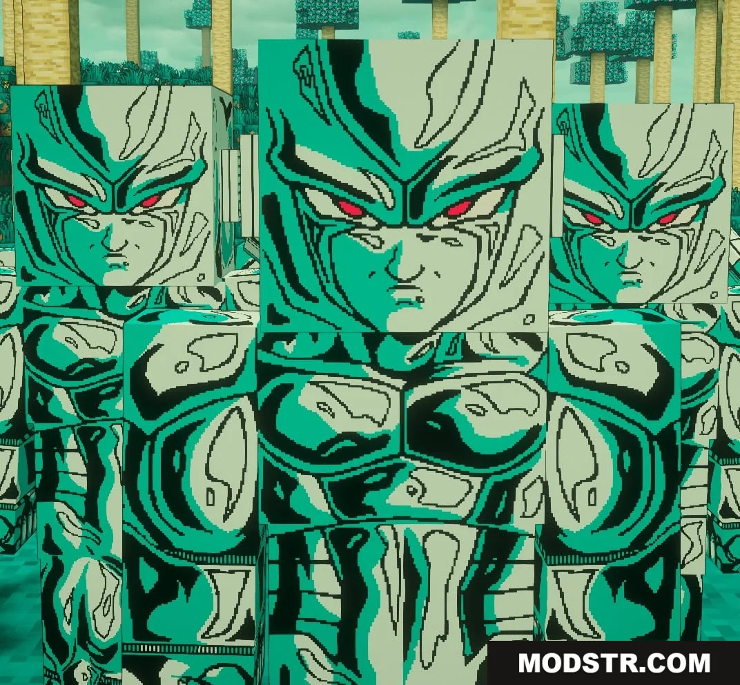 Zenith Saiyan Clarity Resource Pack Screenshot 6 Several metallic green clones with high resolution textures standing in a forest