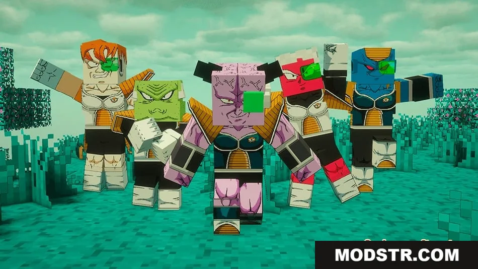 Zenith Saiyan Clarity Resource Pack Screenshot 2 The Ginyu Force members striking their iconic poses in a Minecraft field