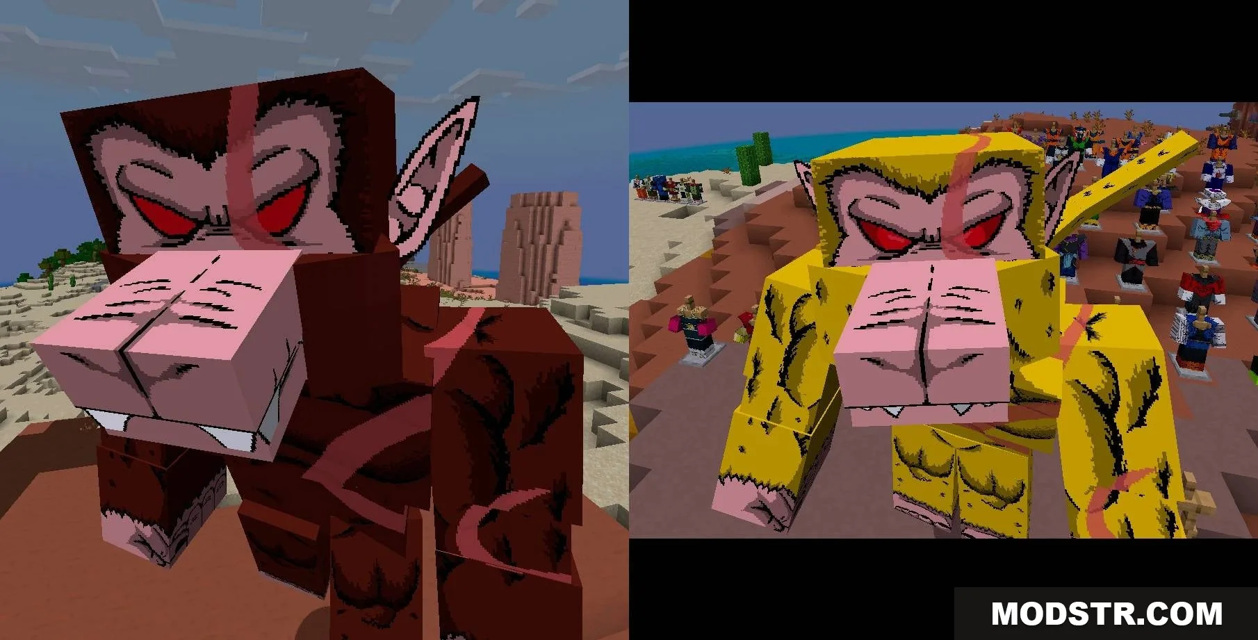 Zenith Saiyan Clarity Resource Pack Screenshot 5 Two giant Great Ape mobs with detailed textures standing in the desert