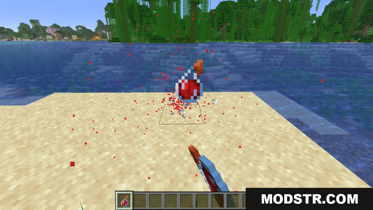 Throwing a splash potion on the ground to show the modified particle effects