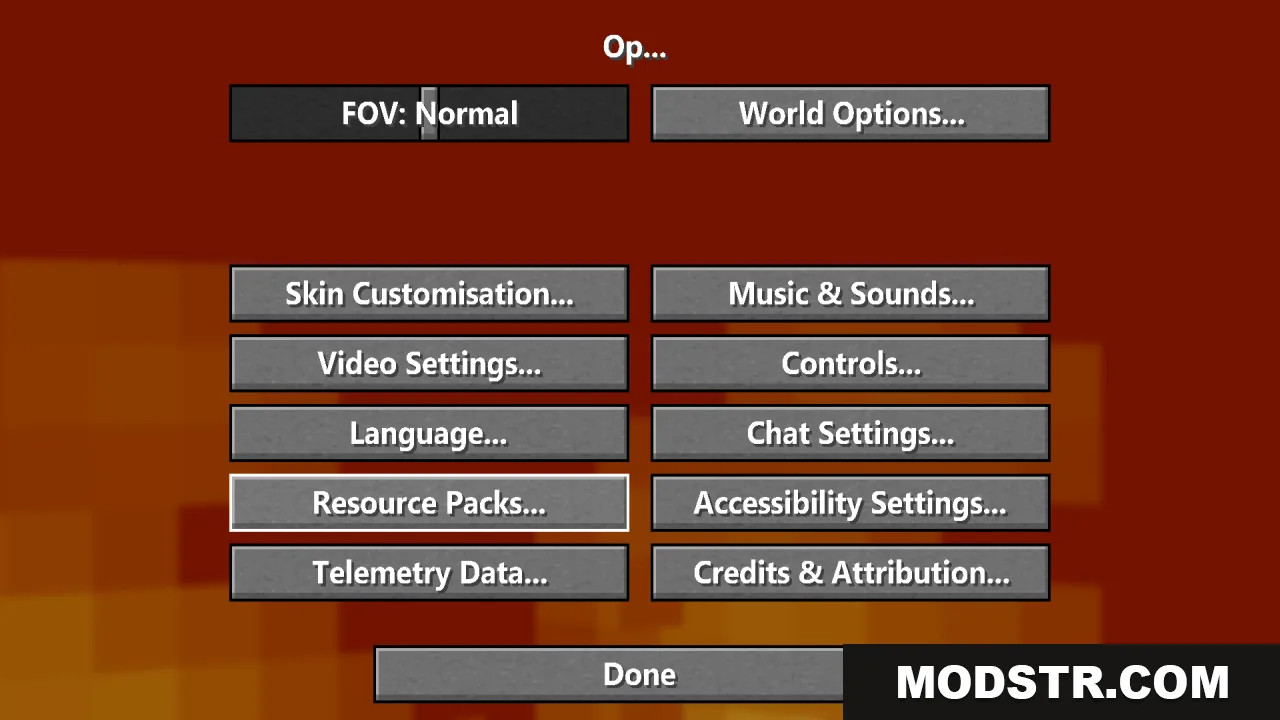 Minecraft options menu screen displaying various settings with clean custom font