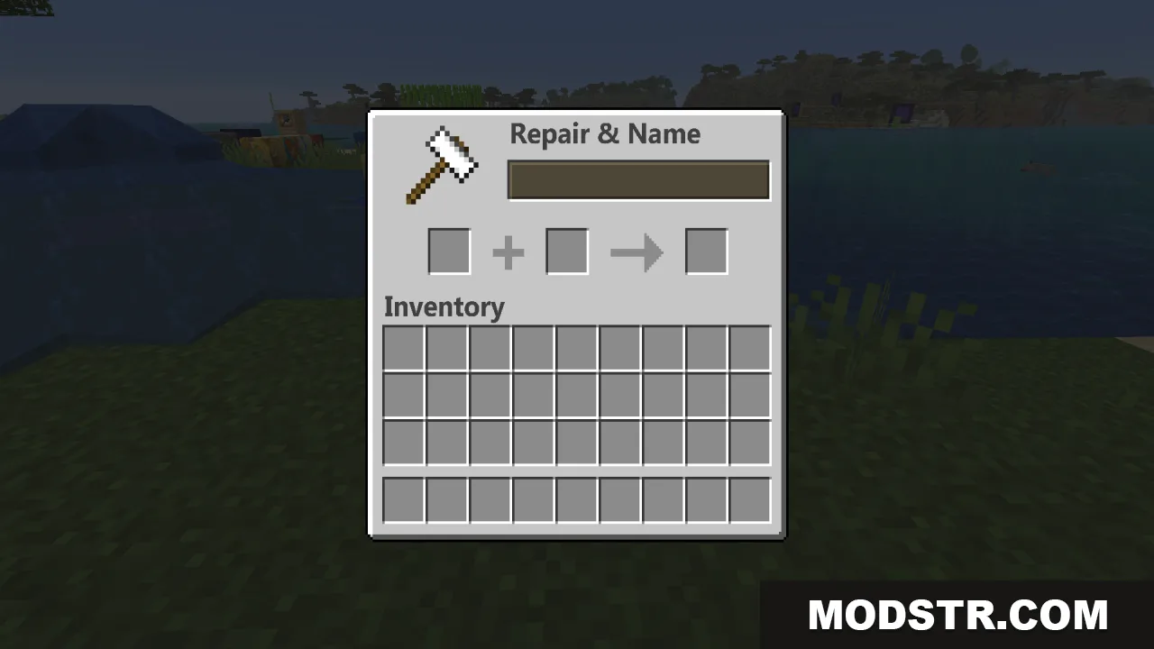 Anvil repair and name interface displaying a fresh and neat font style