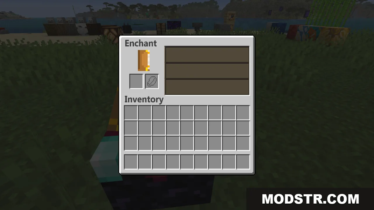 Empty enchanting table interface with readable text from the Zero Particles pack