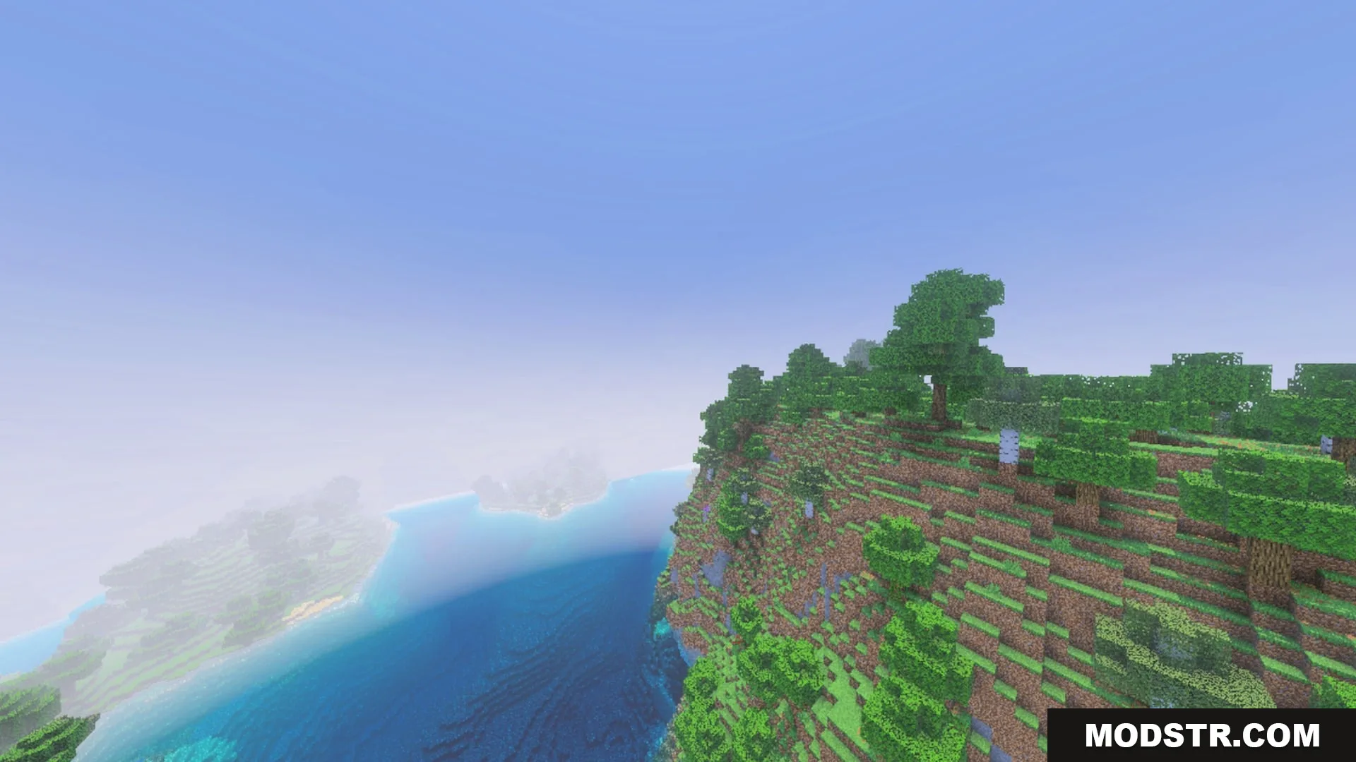 ZZZ VIBRANT VISUAL Shader Screenshot 1 High angle view of a grassy cliff overlooking a misty blue ocean